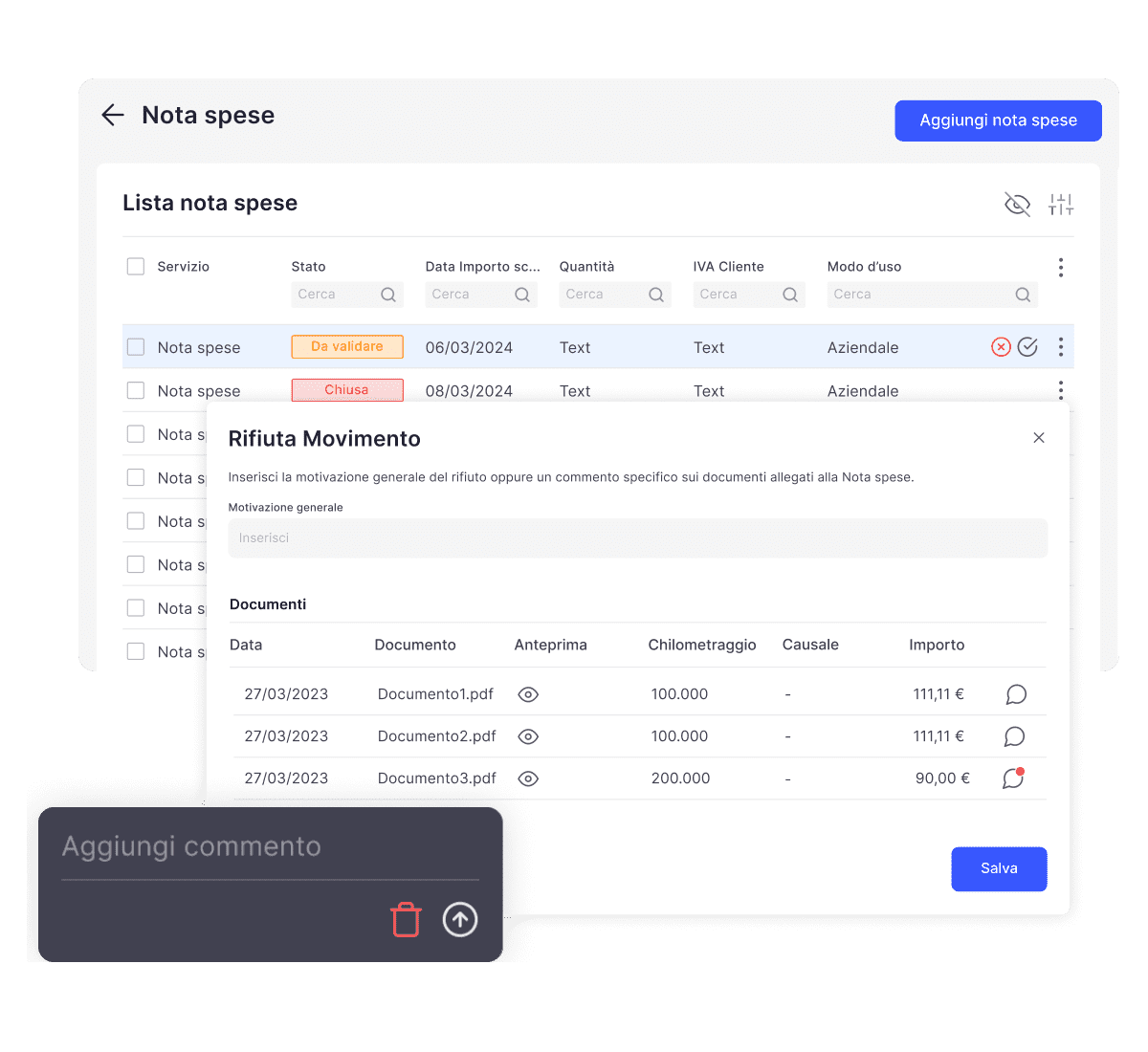 Screenshot app dall'interfaccia intuitiva per la gestione delle note spese, che semplifica il processo di approvazione dei movimenti dei driver